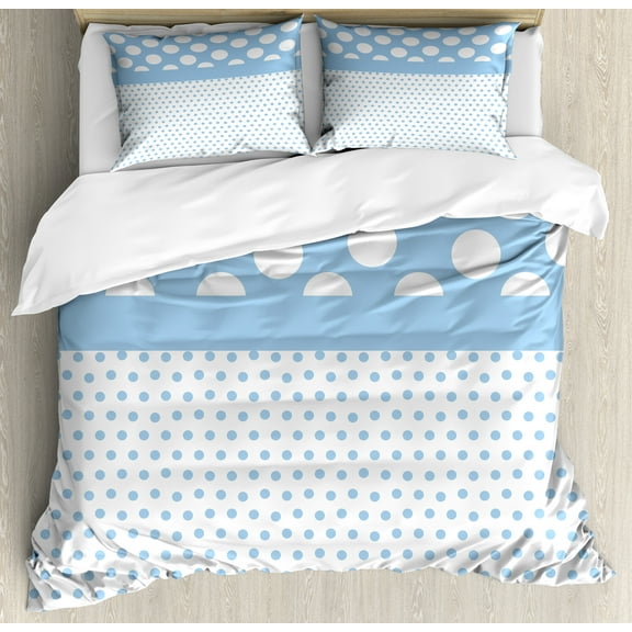 Polka Dots Duvet Cover Set, Blue Polka Dots Pattern Modern in Boys Colors Vintage Design Print, Decorative 3 Piece Bedding Set with 2 Pillow Shams, Calking Size, White Blue, by Ambesonne