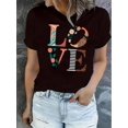 thumbnail image 1 of Everyday Comfort Women's Floral Print "LOVE" Graphic T-Shirt - Casual Round Neck Short Sleeve, Comfortable Polyester Blend Summer Top, Machine Washable, Vacation Clothing | Relaxed Fit Tee | Nontrans, 1 of 6