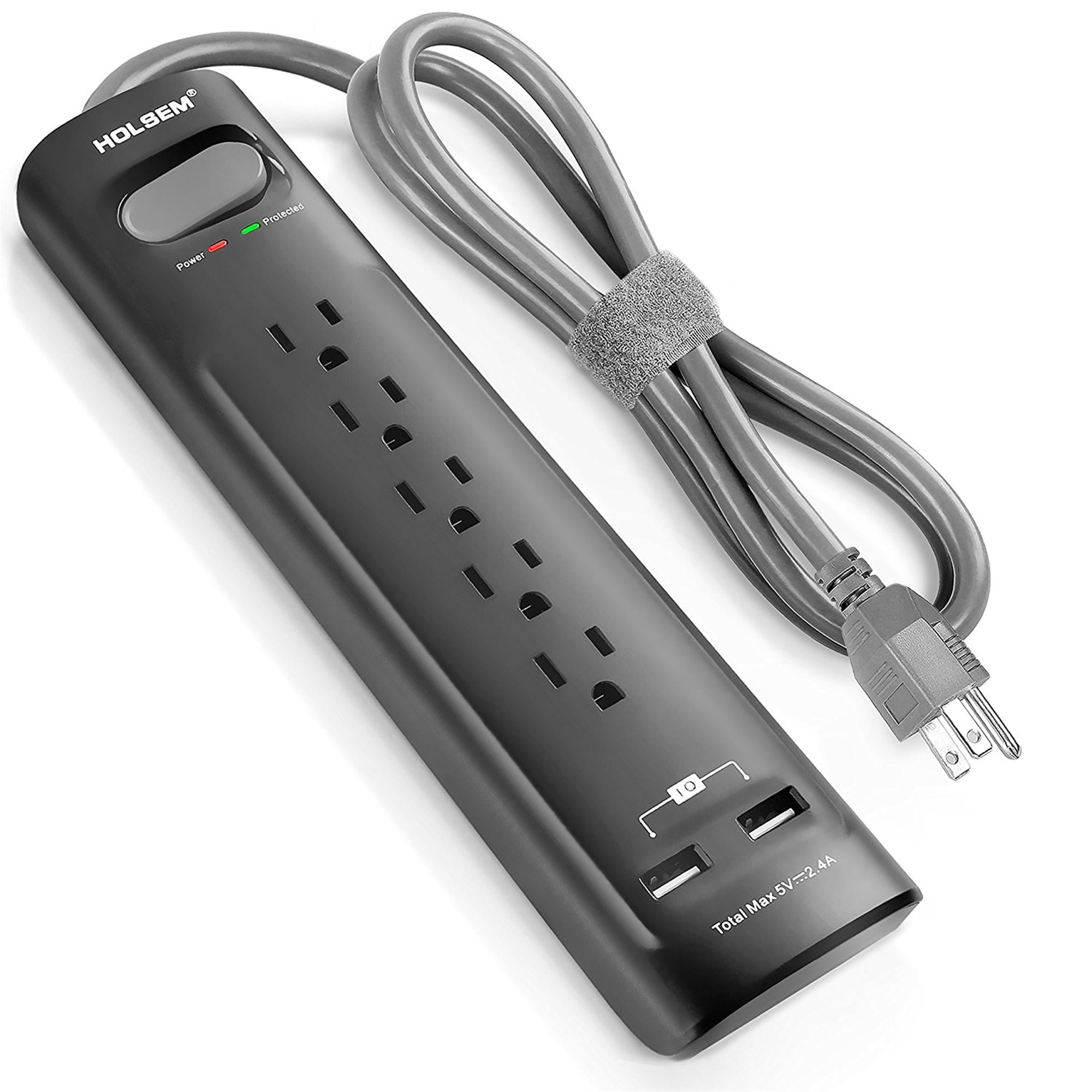 HOLSEM Surge Protector Power Strip 5 Outlets with 2 USB Charging Ports