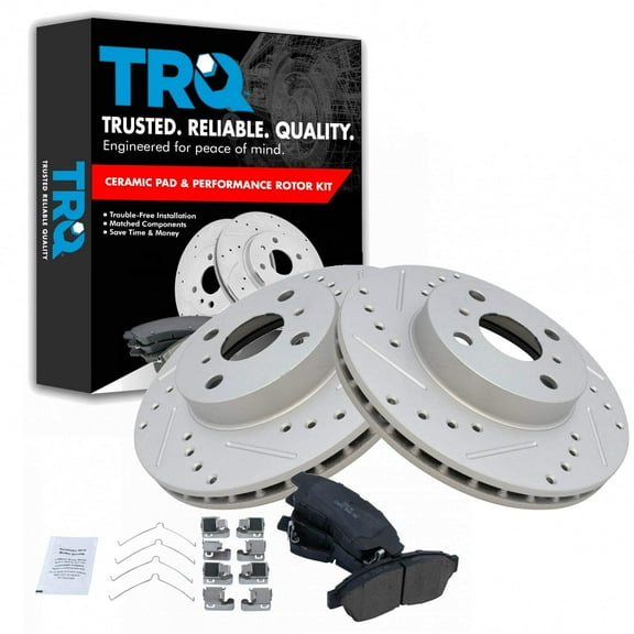 TRQ Front Performance Brake Pad & Rotor Kit Brake Pads Brake Rotors Set Ceramic Premium G-Coated Fits Select 1993-1997 Geo Prizm Toyota Corolla