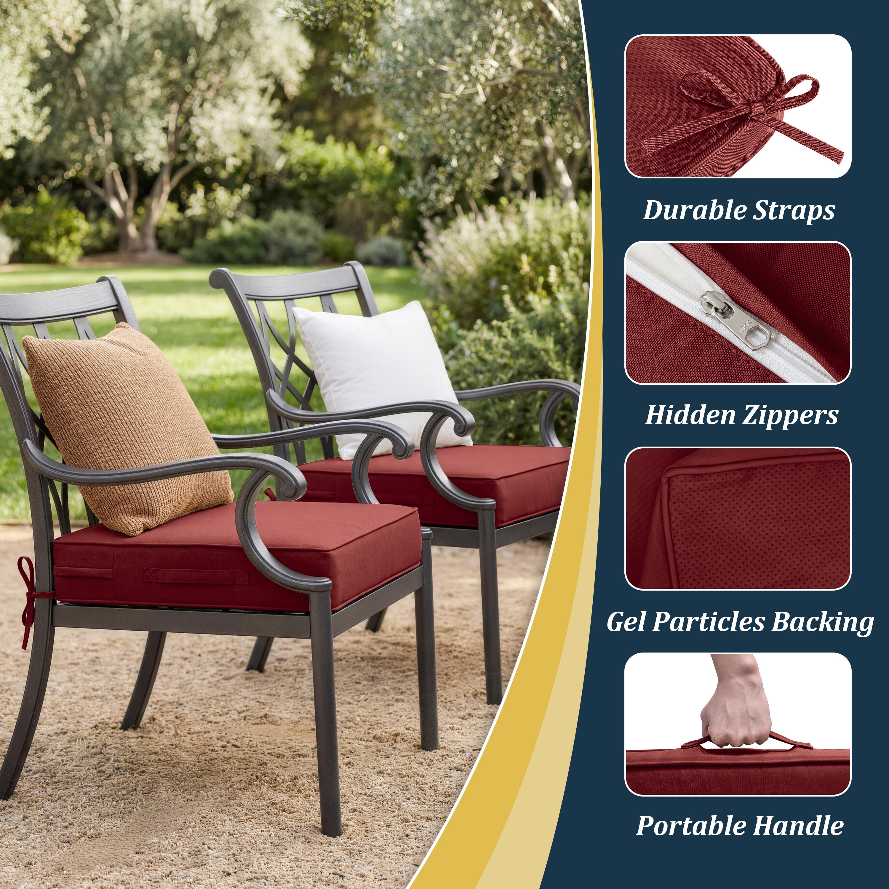 Kimunuk 6Pcs Outdoor Chair Cushions Slipcovers, 22" x 22" Burgundy Replacement Waterproof Non-Slip Patio Seat Cushion Covers with Handle, Covers Only