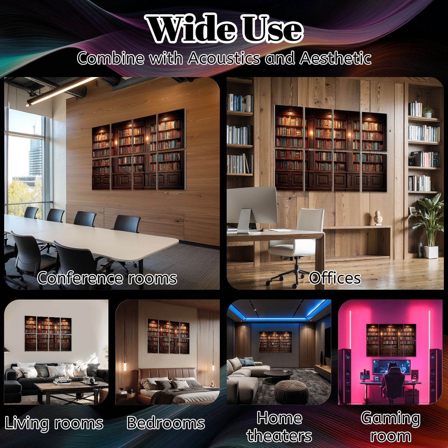 8 Pack Art Acoustic Panels Sound Absorbing Inviting Library Soft Candlelit Ambiance Decorative Soundproof Wall Panels Self Adhesive for Nursery Game Room Bedroom 48"x32"