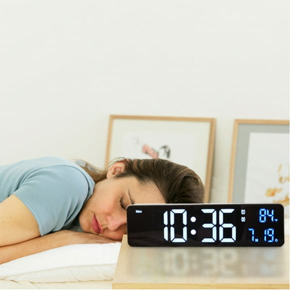LSLJS Digital Clock, Digital Clock Large Display, LED Digital Alarm Clock for Living Room, Rechargeable, Snooze, Date &Temp Display Digital Wall Clock, for Bedroom, Digital Clock