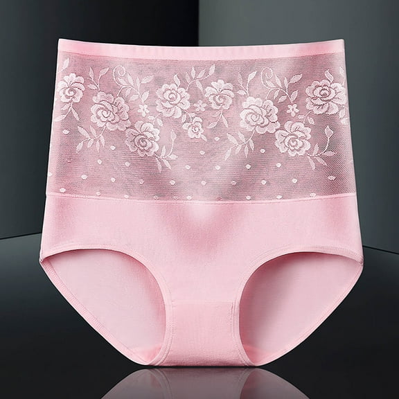 BLTIBY Women's High Waisted Triangle Briefs Printed Cotton Tummy Tightening Hip Lift Shaping Body Tightening Elastic Panties Pink L