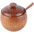 thumbnail image 1 of Solid Wood Jar, Sugar Bowl Salt Seasoning Box Pot with Spoon and Lids for Home Kitchen, 1 of 8