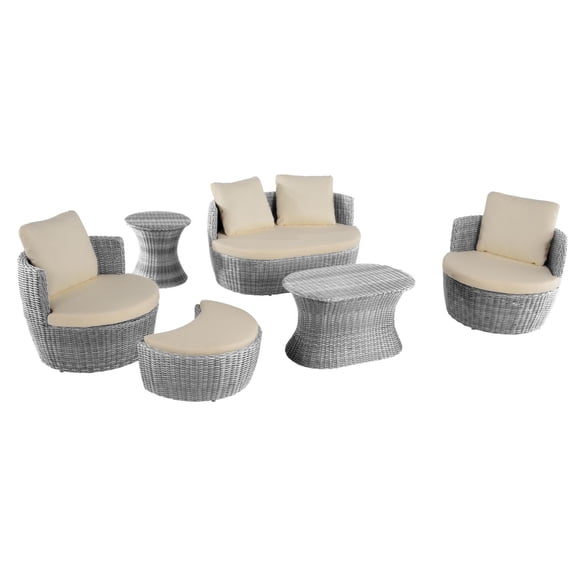 W Unlimited Romantic 6-piece Outdoor Resin and Wicker Outdoor Set in Gray