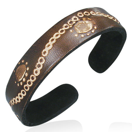 Gold Finish Brown Faux Leather Love You to Moon & Back Engraved Bangle Bracelet Fashion Jewelry for Women Man
