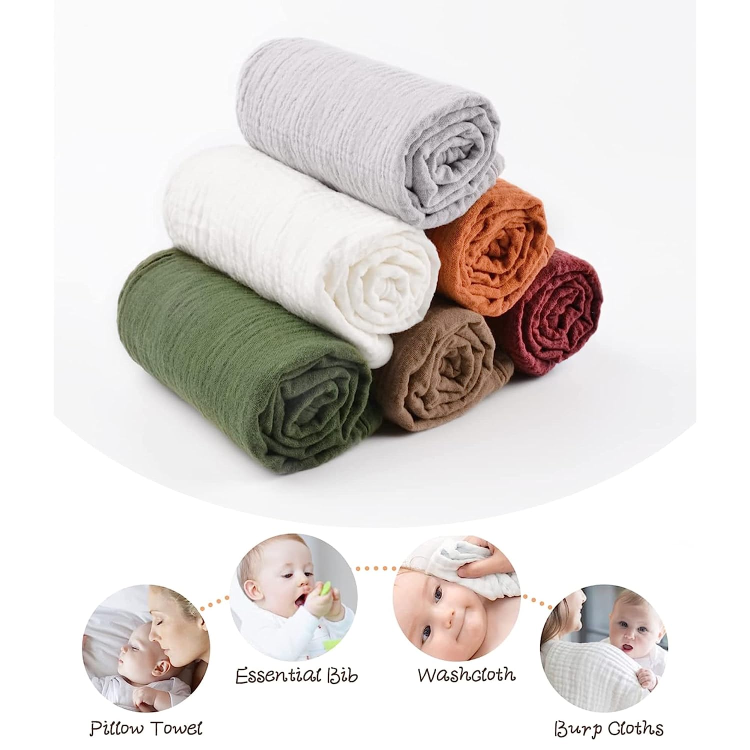 Holzlrgus Muslin Baby Burp Cloths Sets for Unisex- 6 Pack Large Cotton Burping Clothes for Newborn，Baby Girls and Boys