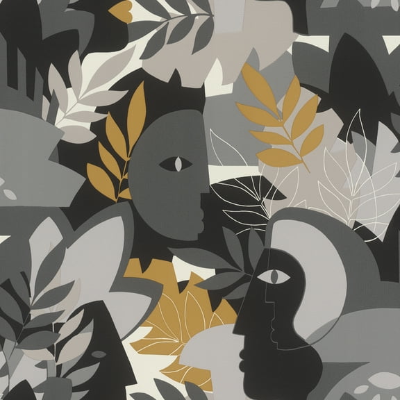 Rasch Giacometti Grey Flora & Faces Wallpaper
