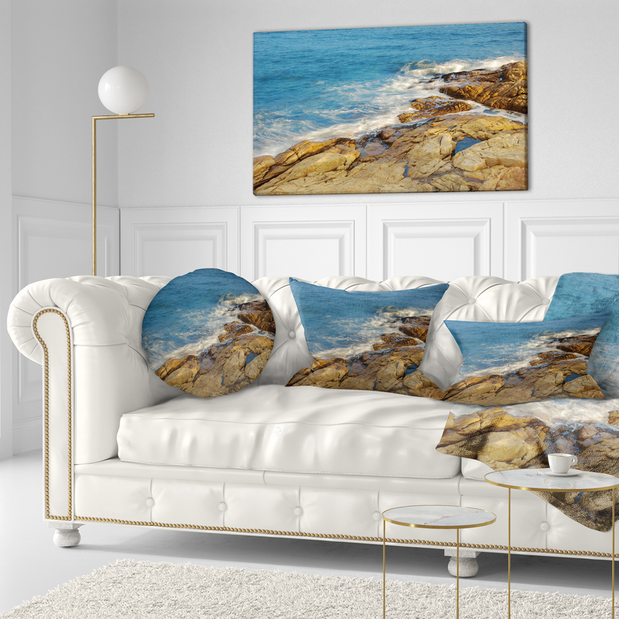 Designart 12" x 20" Blue Polyester Throw Pillow