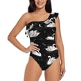 thumbnail image 4 of Daiia Swan And Dragonflies Women's One Piece Swimsuits Personalized One Shoulder Swimwear Asymmetric Ruffle Bathing Suits-X-Large, 4 of 8