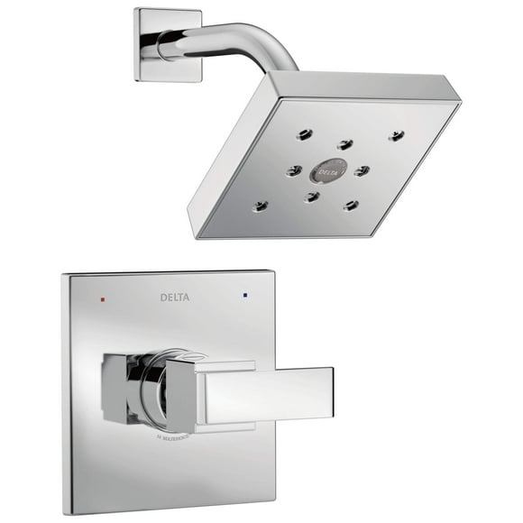 Delta Faucet Ara 14 Series Single-Function Shower Faucet Set, Single-Spray H2Okinetic Shower Head, Chrome Shower Faucet, Delta Shower Trim Kit, Chrome