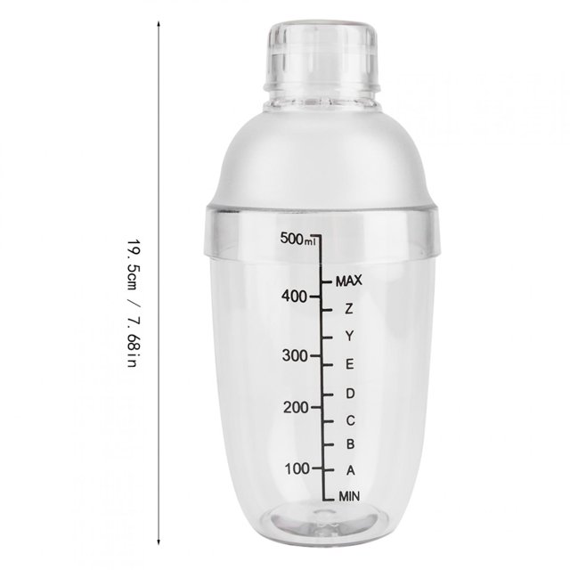 Coctelera para Cócteles, Coctelera de plástico Mezclador de Bebidas Copa de coctelera Manual con Escalas, Anti-Fuga Transparente PC Resina Leche Té Cóctel Coctelera (500ML) Amonsee NO
