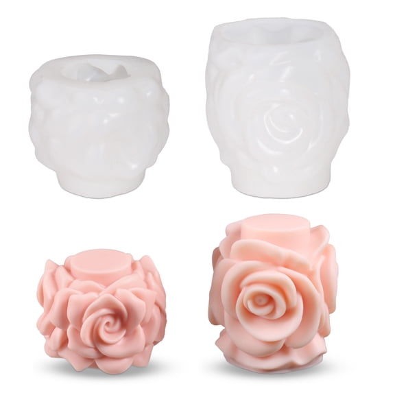 2 Pieces Pillar Rose Silicone Shape for Candles, Handmade Soy Wax Candle Making Tray for Valentine's Day Mother's Day Art Craft Home Decor Flower Bouquet Gifts Soap