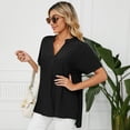 thumbnail image 2 of WBQ Women's Dressy Casual Tops Business Work Blouses Button Down Shirts Cap Sleeve V Neck Tshirt, 2 of 8