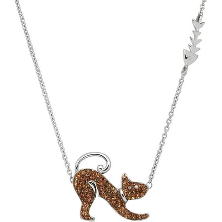 Luminesse Swarovski Element Sterling Silver Cat and Fishbone Necklace, 17