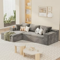 Furmax 109" L-Shape Cloud Modular Sectional Sofa with Deep Seat Convertible Couch Living Room Furniture Sets with Corduroy Fabric, No Assembly Required,Gray