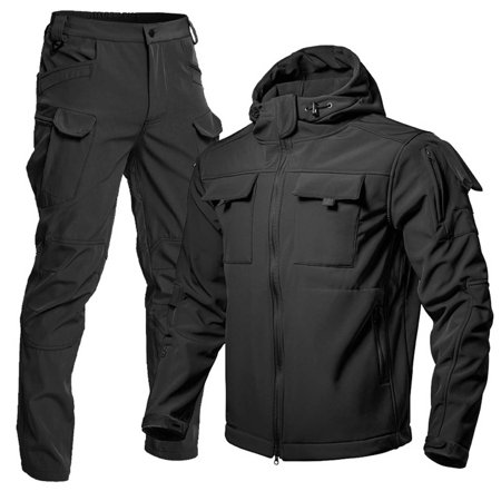 Valora Men s Winter Thermal Windproof Outdoor Suit Slim Fit Pocket Jacket Pants Set For Hiking Climbing Casual Wear Black S