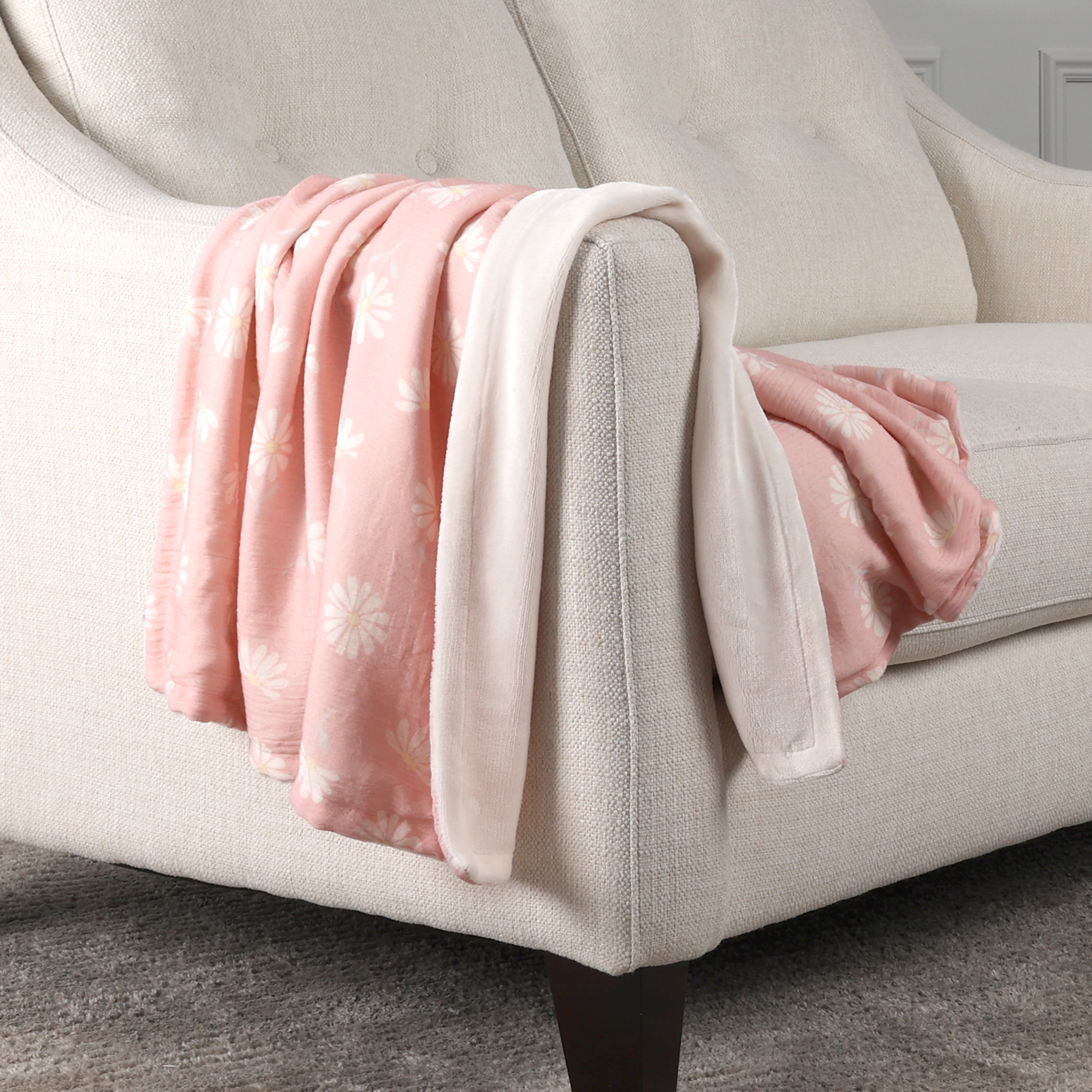 Pink Daisy Gauze Reverse to Plush Baby Blanket 30" x 40"