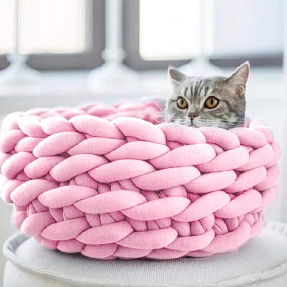 Handmade Chunky Cotton Yarn Cat Bed Crochet Fluffy Cat Basket Cozy Natural Cat Bed
