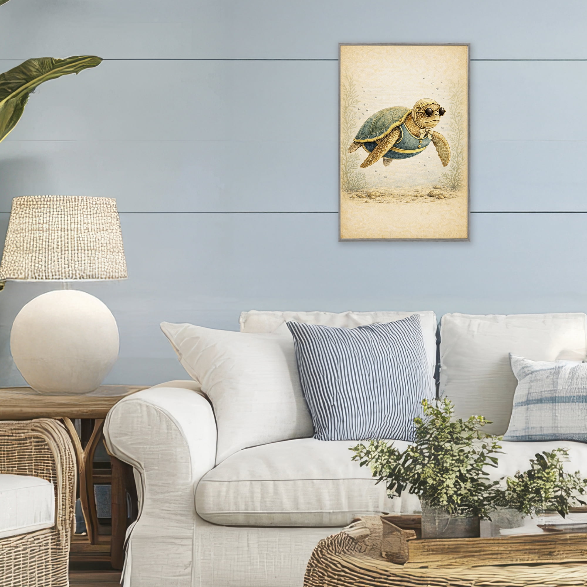 Stupell Industries Maritime Bathing Society Turtle Gray Framed Giclee Art, design by Grotto Studios