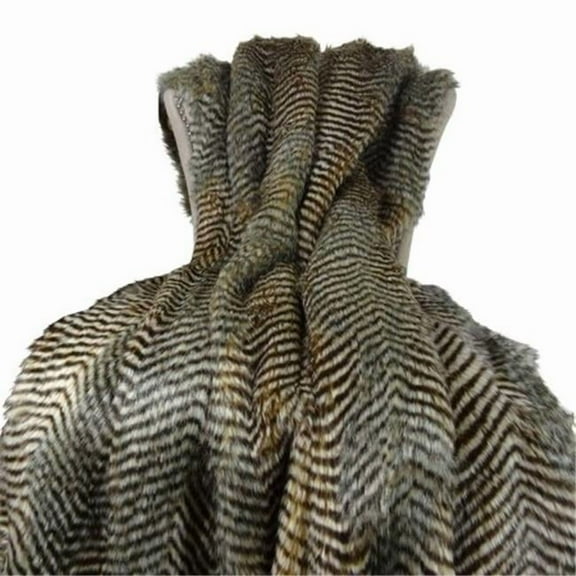 Faux Fur Fox Handmade Blanket - Brown & Gray - 114 x 120 in.