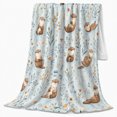 thumbnail image 2 of Sea Otters with Wildflowers and Ripples, Calm Watercolor Style for Otter Lovers, Cozy Blue Meadow Pattern, Flannel Blanket for Living Room and Bedroom, Birthday Gift and Cute Home Decor, 2 of 9
