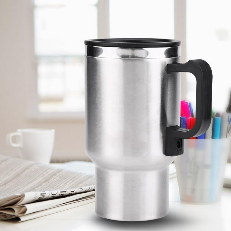 Electric Coffee Mug,12V 450ml Electric In-car Stainless Steel Travel Heating Cup Coffee Tea Car Cup, Silver