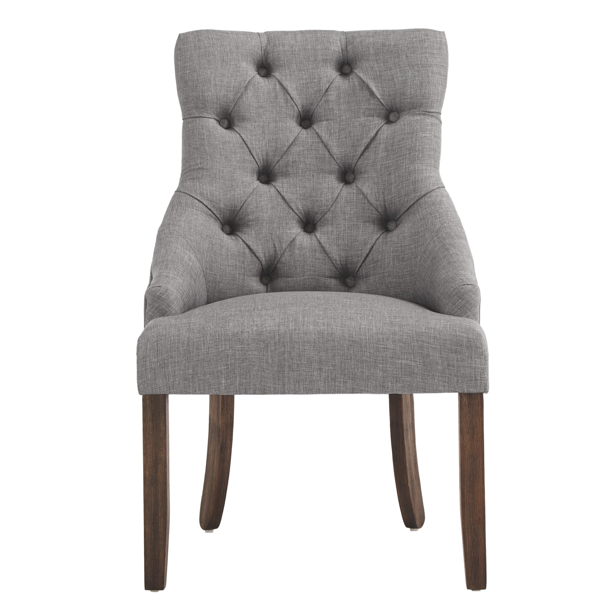 Weston Home Bolton Curved Tufted Back Dining Chairs, Set of 2, Grey Linen, Brown Finish