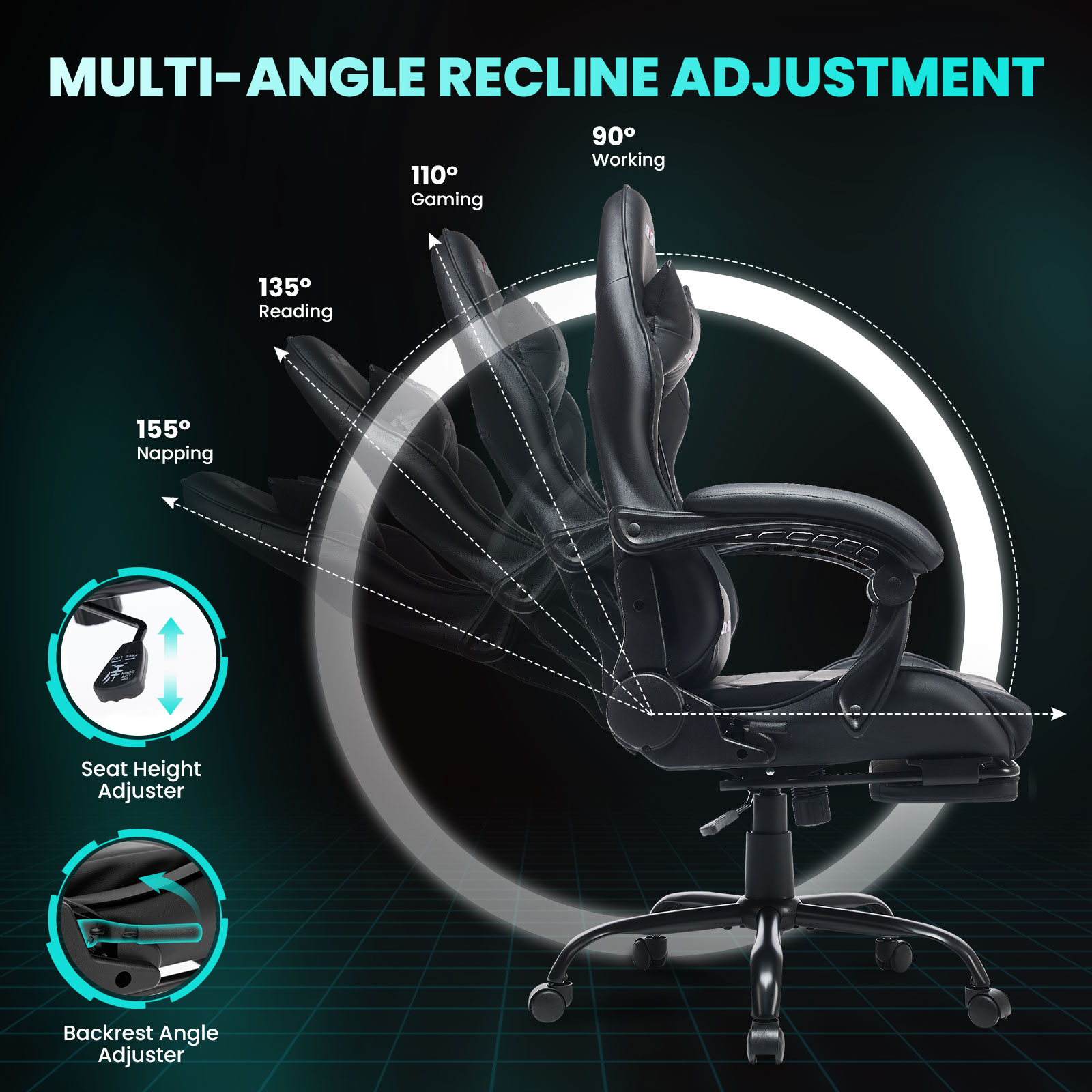 JONPONY Big and Tall 500LBS Gaming Chair, Ergonomic Design, Gamer Chair PU Leather with Footrest and Lumbar Support, High Back Office Chair Support, Long Sitting Computer Chair, Black