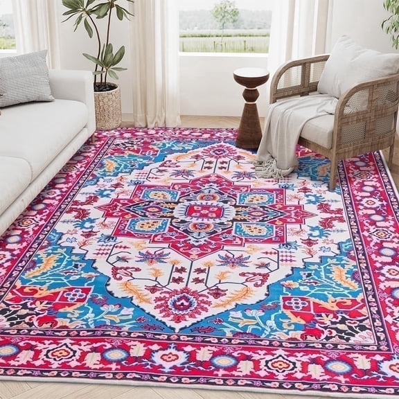 Wondiair 5x7 Non-Slip Washable Area Rug, Low Pile Persian Style Carpet, Bold Tribal Design for Living Room, Dorm and Holiday Decor