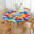 thumbnail image 3 of Colorful Tie Dye Pattern Round Fitted Tablecloth with Elastic Edge,Dining Table Cover Waterproof,Outdoor Round Tablecloth for Camping,Dining,Indoor and Outdoor, 3 of 7