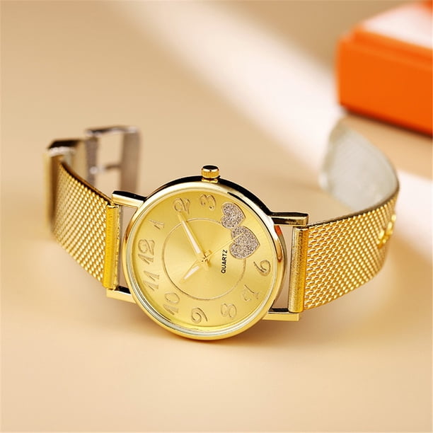 On Sale! Womens Watches ,Mothers Day Gift for Grilfriend The Latest Ladies Mesh Belt Watch Wild Lady Creative Fashion Gift,Gold Buy 2 Save 10%
