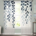thumbnail image 3 of Navy Blue Ombre Botanical Semi Sheer Curtains 63 Inch Length 2 Panels Set, Watercolor Pastoral Leaf Rustic Sheer Kitchen Curtain Privacy Voile Window Curtain for Living Room Bedroom Rod Pocket Drapes, 3 of 7