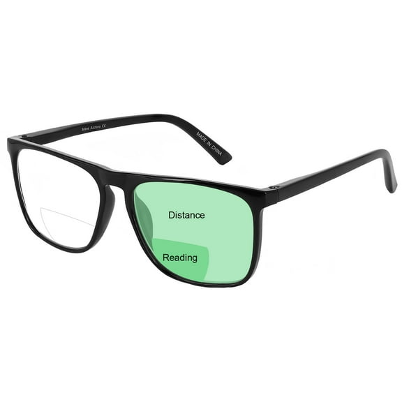 MARE AZZURO Large Bifocal Reading Glasses Men Blue Light Blocking Readers Square Reader 0 1.0 1.25 1.5 1.75 2.0 2.25 2.5 2.75 3.0 3.5 (Black, 225), Polycarbonate Lens