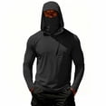 thumbnail image 2 of Inglocry Men's UPF 50+ Sun Hoodie with Mask Fishing Shirts UV Protection Long Sleeve, Quick Dry Hooded Rash Guard Hikingwith Zipper Pocket Black 3XL, 2 of 6