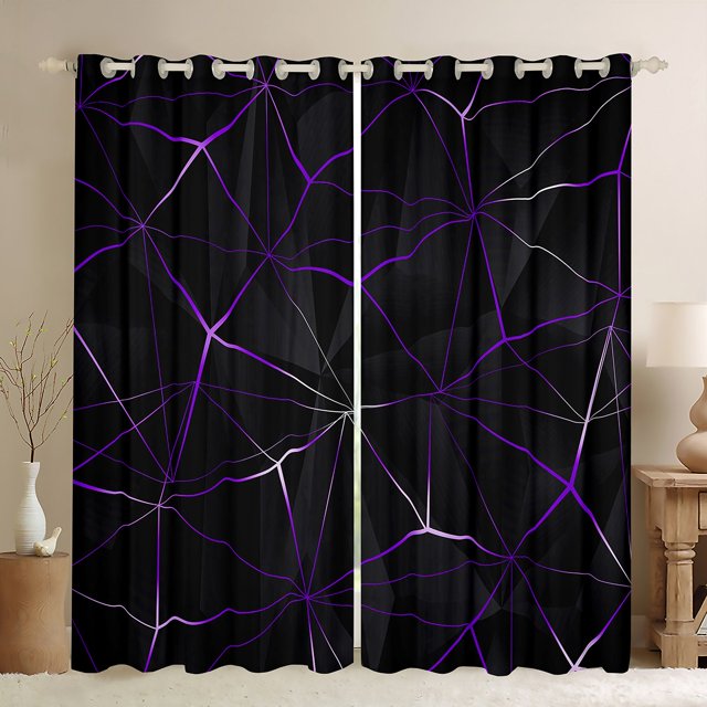 YST Geometric Curtains, Geometry Irregular Diamond Curtains & Drapes For Kids Teens Women Bedroom, Geometrical Blackout Curtains 52"Wx84"L, Abstract Triangle Window Treatments(Black Purple)
