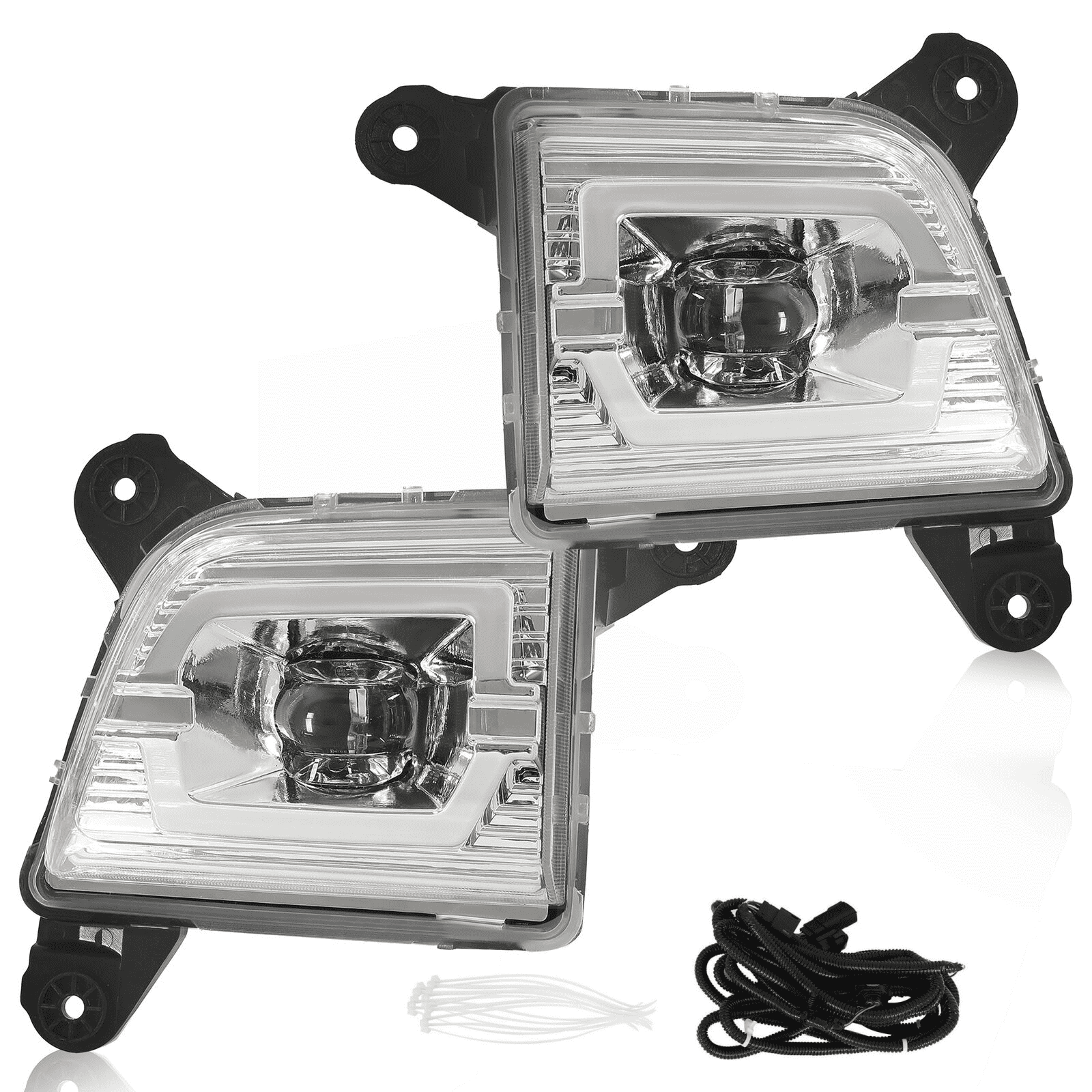 KOJEM LED Fog Lamps Fit for 2019-2022 Chevy Silverado 1500 Front Fog Light Pair w/Wiring+Switch LH & RH Chorme Housing Clear Lens
