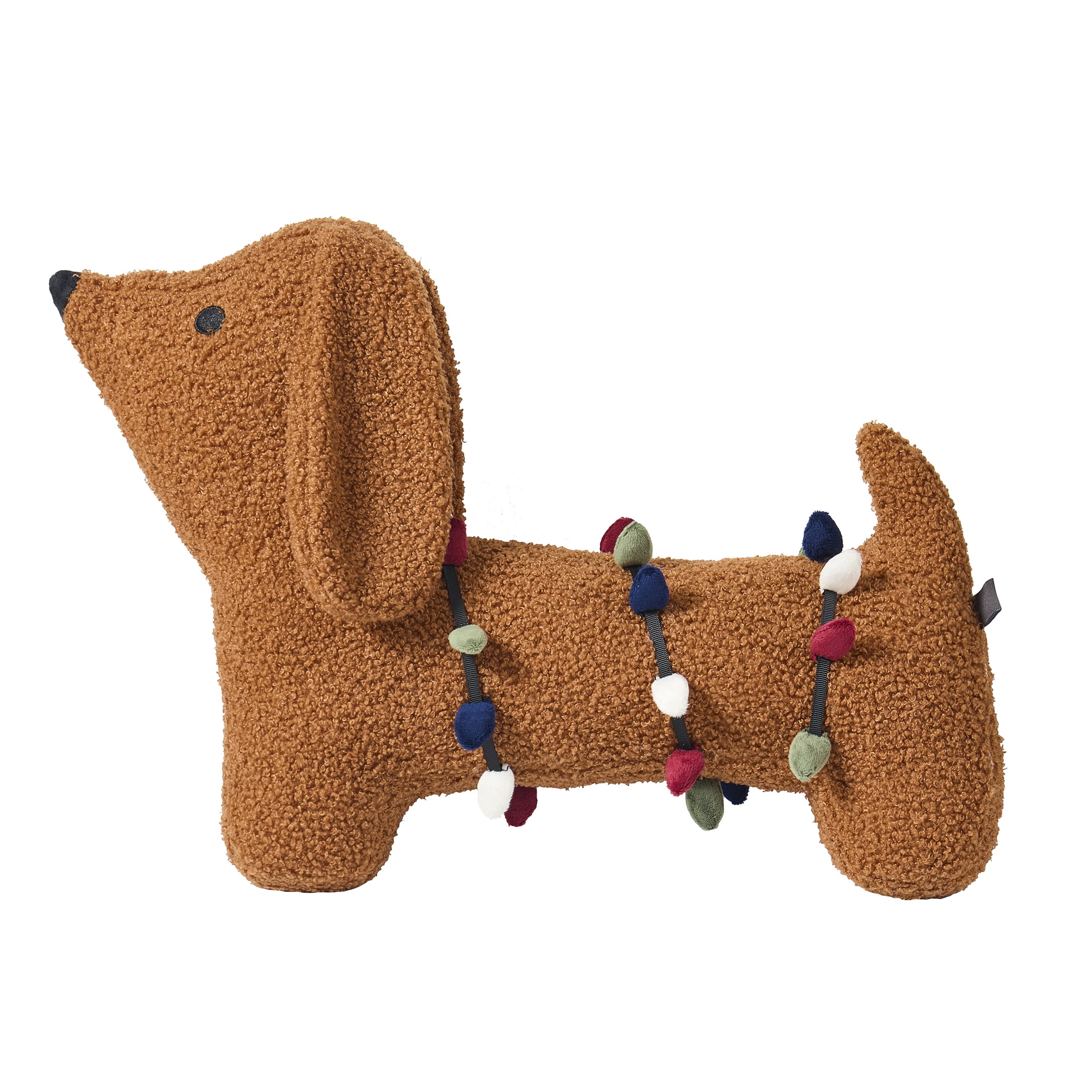 My Texas House 16" x 10" Brown Dachshund Christmas Lights Toy Pillow