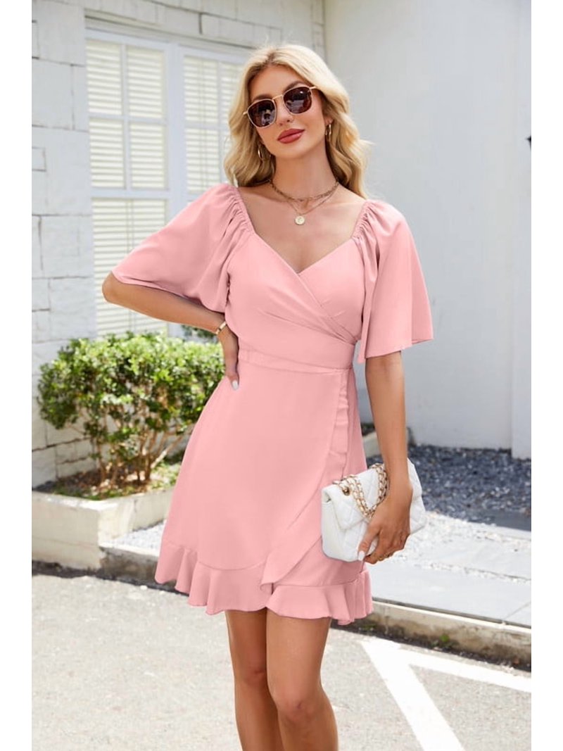 short pink wrap dress GB Wrap Dress Women S Pink Ombre Short Belted Collared Short Sleeve Lined