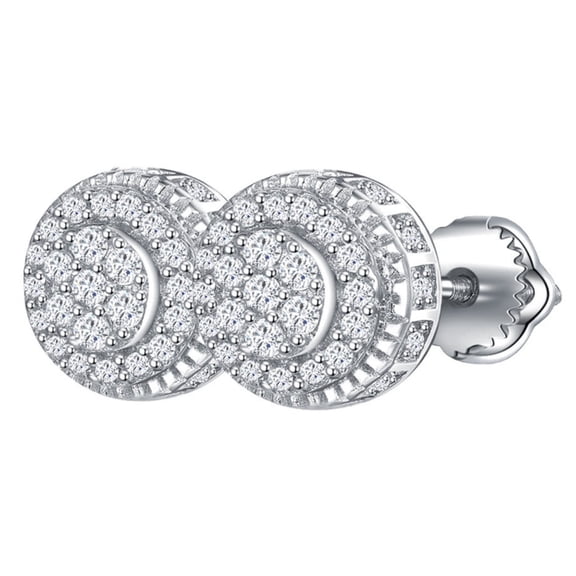 KIJ 0.43 Carat Double Halo Cluster Round Moissanite Stud Earrings, 14K White Gold Plated 925 Sterling Silver Hypoallergenic Gra Certified Gifts for Men Women