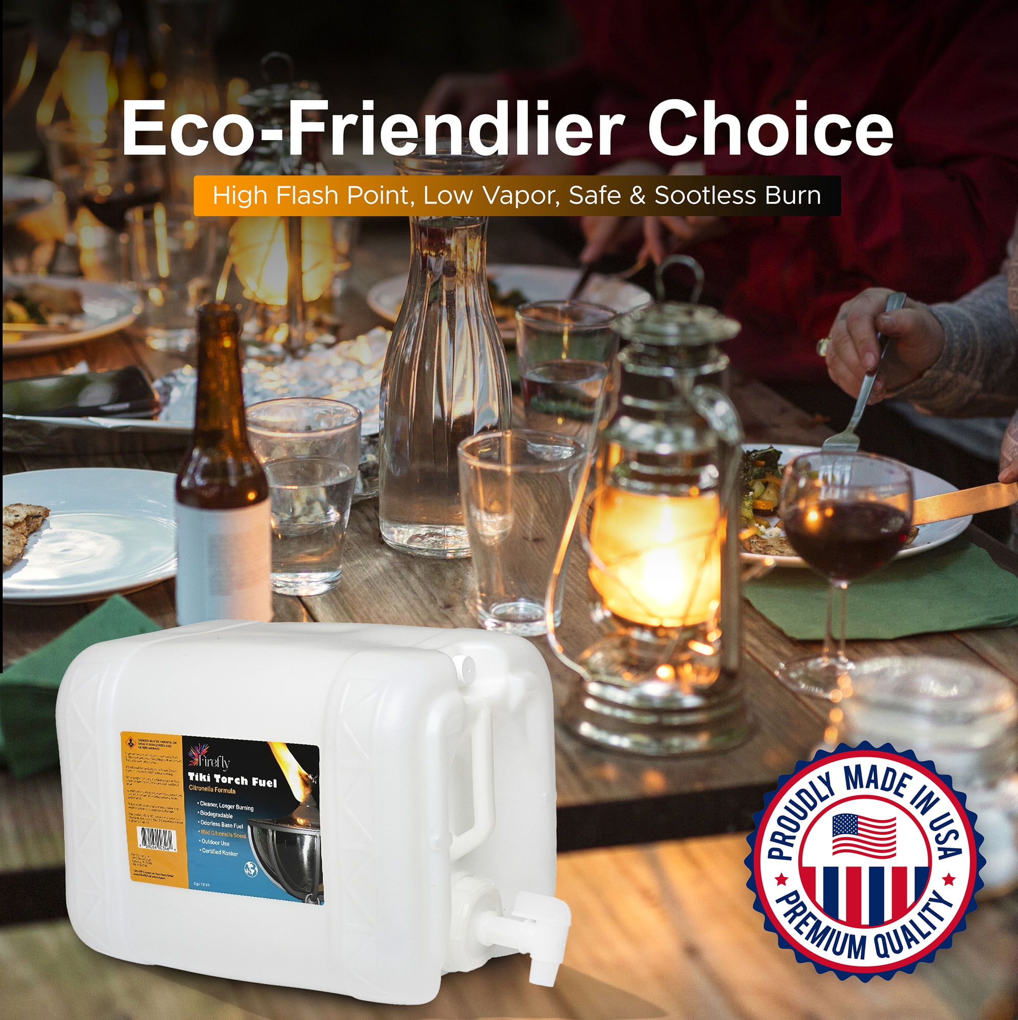 Firefly Bulk Tiki Torch Fuel with Citronella Oil, Eco-Friendly, Long Burn, Clear, 5 Gallons