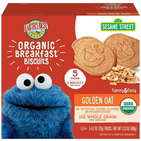 Earth's Best Organic Sesame Street Toddler Breakfast Biscuits, Golden Oat, 5 Count Box, 3.53