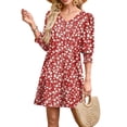 thumbnail image 3 of WIHOLL Flowy Dresses for Women Cute Floral Print 3/4 Length Sleeve Midi Dress Lightweight Casual Beach Vacation Sundresses with Pockets, 3 of 9