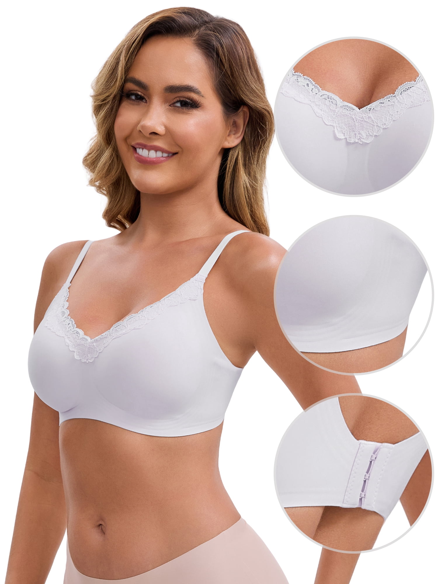 DARING DIVA Lace Trim Wireless Bra Adjustable Spaghetti Straps Lift Up L Light Purple