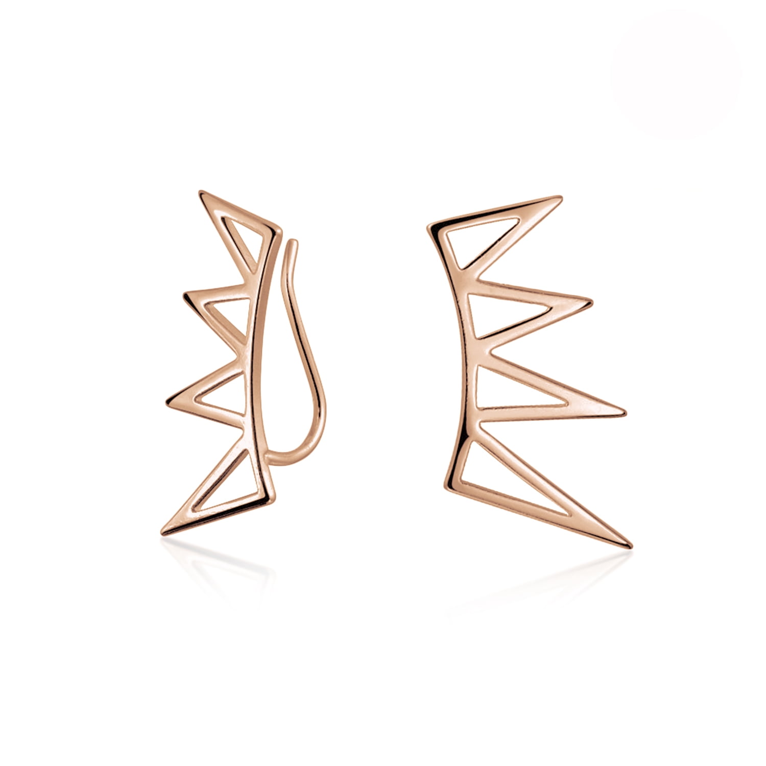 Pull Through Open Hoop Pyramid Earrings Minimalist Geometric Design Spike Huggie Hoop Earrings in Sterling Silver