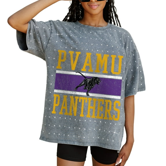Women's Gameday Couture Gray Prairie View A&M Panthers On the Ball Oversized T-Shirt