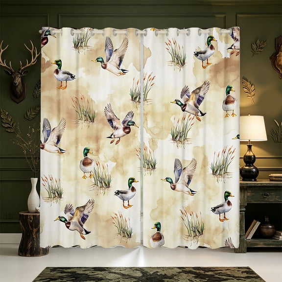 Manfei Wild Mallard Duck Blackout Curtains,Rustic Bird Window Curtains Pack of 2 (38x45 Each)