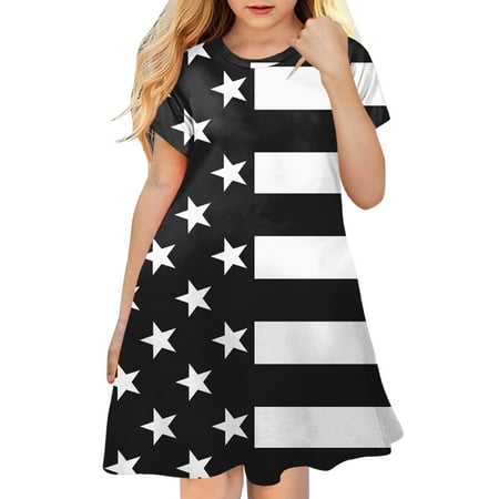 

Vedolay Party Dress Toddler Girls American Flag Dress USA Stars Striped Kids Patriotic Summer Clothes 4th of July Outfit for Girl Party(Black 2-3 Years)