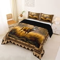 thumbnail image 2 of Manfei Sunset Elk Patch Full Size Comforter Sets,Rustic Pine Check Bedding Comforter Set,Golden,Black Reversible,3 Pieces,1 Comforter and 2 Pillowcases, 2 of 7